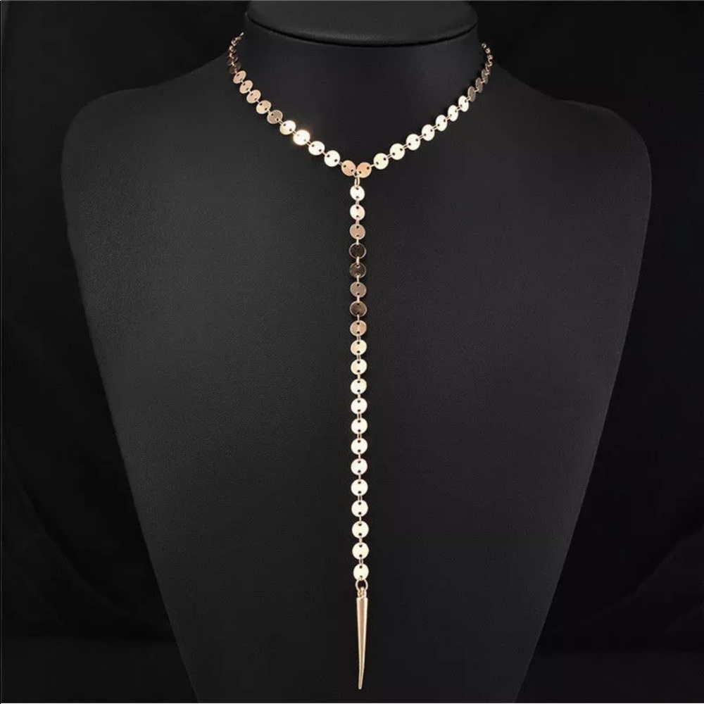 Choker Collar w/ Pendant Chain Necklace Gold Tone - Picture 2 of 2
